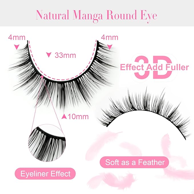 False Lashes Natural Eyelashes Short - 10mm Short Thick Natural Manga False Eyelashes Pestañas Postizas Natural Looking Eye Lash Wispy Strip Lashes Pack by EMEDA(812)
