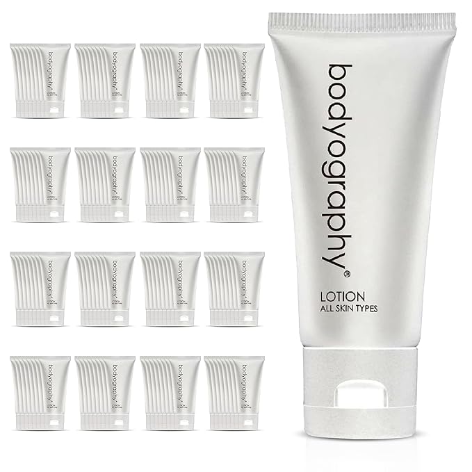 Bodyography blanc- Bulk Hand and Body Lotion | 300 Count | Vanilla White Tea, Mini Travel Size Toiletries (100% Recyclable Tube with Flip Top Cap) Hotel Amenities, for All Skin Types