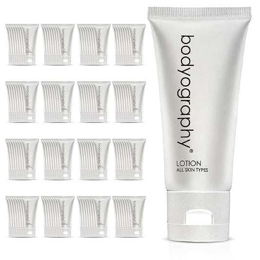 Bodyography blanc- Bulk Hand and Body Lotion | 300 Count | Vanilla White Tea, Mini Travel Size Toiletries (100% Recyclable Tube with Flip Top Cap) Hotel Amenities, for All Skin Types