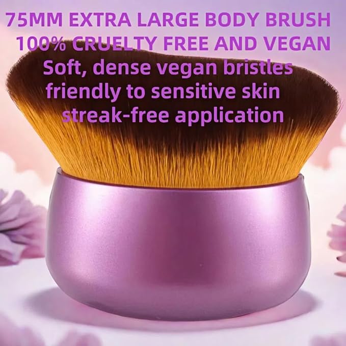 Blend & Blur 75mm Body Kabuki Brush - For Self Tanner, Body Bronzer & Foundation | Face/Back Multitool | Wet/Dry Use (Purple)