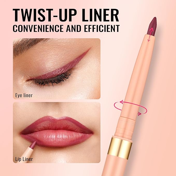 Oulac Rose Retractable Eyeliner Pencil 2in1 Waterproof Makeup Pen for Eye Liner and Lip Liners, Smooth and Creamy, Long Lasting Matte Finish, Vegan & Cruelty-Free, 05 Dried Rose