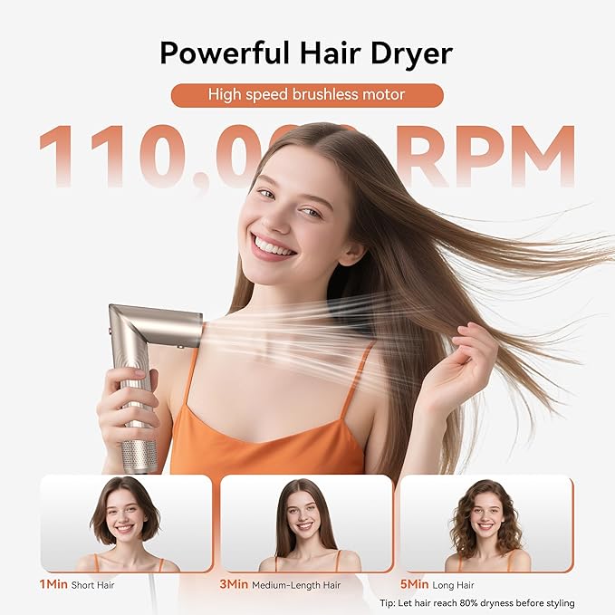 5-in-1 Professional Hair Dryer Brush, Effortless Auto-Wrap Curlers with 110,000 RPM High-Speed Motor, Fast Drying & Volumizing Without Heat Damage, Includes Storage Case - Best Gift for Women
