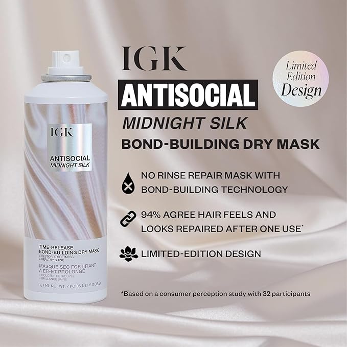 IGK Hair Treatment Full Size Set | Antisocial Dry Hair Mask + Good Behavior Spirulina Spray | Overnight Bond-Building + Keratin Like Smoothing Spray | Set of 2 - New and Improved Scent