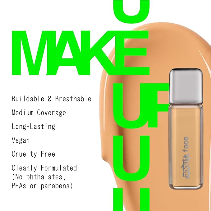 about-face THE PERFORMER Skin-Focused Foundation M1Neutral – Medium Coverage, Long-Wear, Breathable & Buildable Base – Clean, Vegan, Hydrating Formula with Blue Agave & Chlorella – 1.08oz