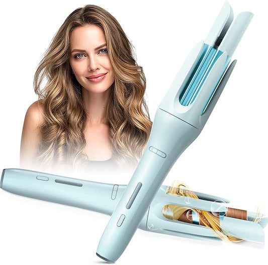 Automatic Rotating Curling Iron with 3 Temperature Fast Heating, Auto Hair Curler with Timer Settings, Anti-Tangle, Automatic Shut-Off and Scalding for Hair Styling, Blue