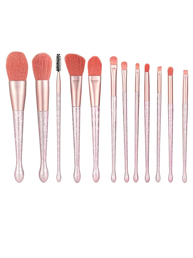 BRUSH ARTIST 12 PCs Premium Synthetic Pink Makeup Brush Set with Makeup Bag Face Powder Brush, Contour Brush, Blush Brush, Eyeshadow Brush, Eyebrow Brush, Concealer Brush Travel Size