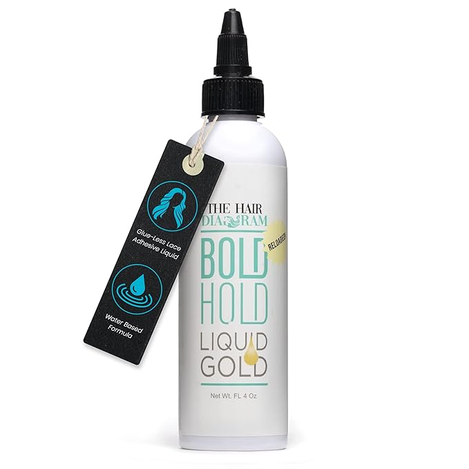 The Hair Diagram - Bold Hold Liquid Gold Reloaded - Glueless Lace Gel - Temporary Hold for Wigs and Hair Systems - Styling Agent for Baby Hairs - Non Toxic - Water Based Formula - 4oz