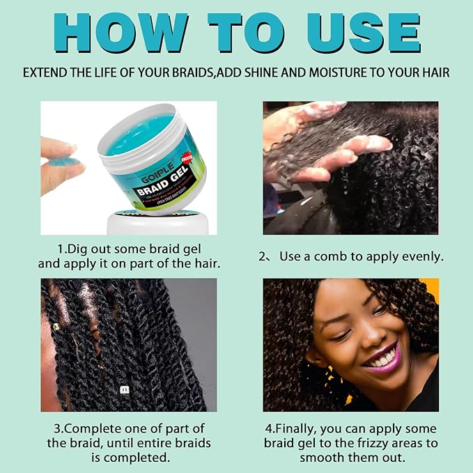 Goiple Braiding Gel Good for Twist, Locs, Braids, Edge No Flake Extra Hold High Shine Braid Gel & Edge Control, Loc Gel Long Lasting for Locks, Cornrows Smooths & Tames Frizz (Tea Tree)16 OZ, Blue