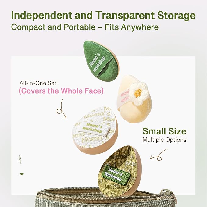Mini Denim Makeup Sponge Set,Professional Blenders Sponge for Concealer/Blush/Highlighter, Perfect for Detail Work & Travel,4pcs,Green,with Travel Pouch,Beginer-Friendly & Reusable