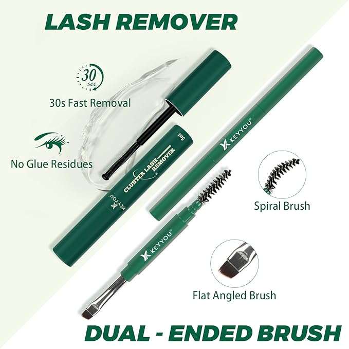 KEYYOU 3D Effect Lash Extension Kit - 280pcs D Curl 8-16MIX Eyelash Clusters with Lash Bond, Seal, Tweezers, Remover & Brush for Volume (Brown, Faux Mink, Adhesive Mount)