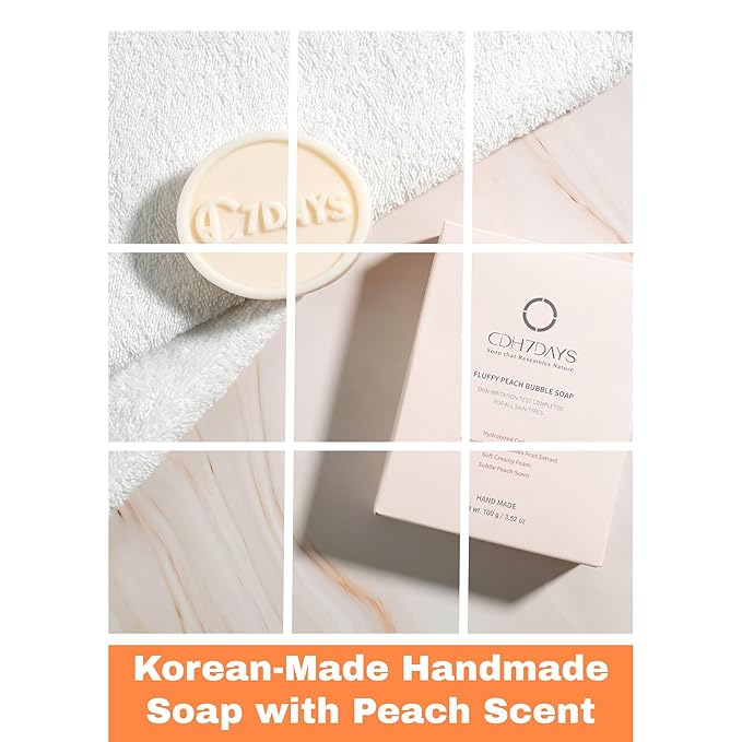 CDH7DAYS EWG VERIFIED VEGAN BAR SOAP/HANDMADE (MADE IN KOREA) Natural Body Soap Bar, Plant-Based, Handmade SOFT MILKY SOAP (Recommendation for MOTHER) (2, PEACH)