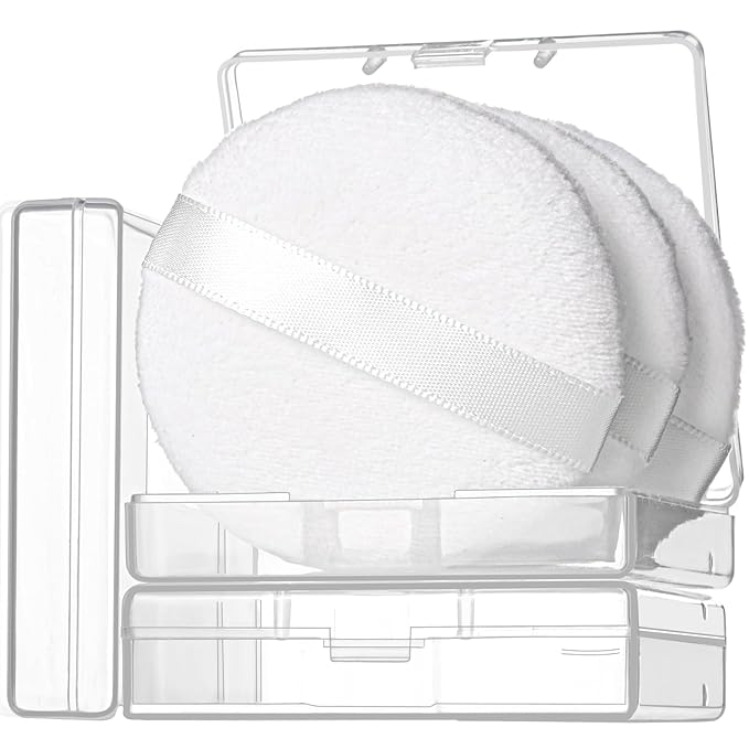 Teenitor 3pcs Setting Powder Puff 2.36 Inch, Soft Applicator for Loose and Pressed Powder, Face Makeup Puff With Cases