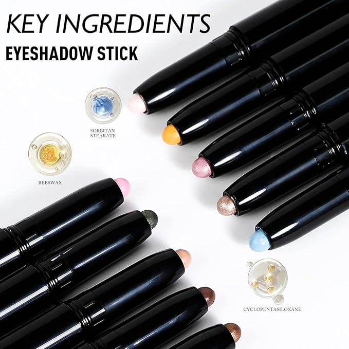 Cocoa Brown Shimmer Eyeshadow Stick, Waterproof Cream Eye Shadow Pencil Long-Lasting Crease-Proof Glitter Eyeshadow Crayon Smooth High Pigmented Highlighter Neutral Eye Shadow Liner Makeup