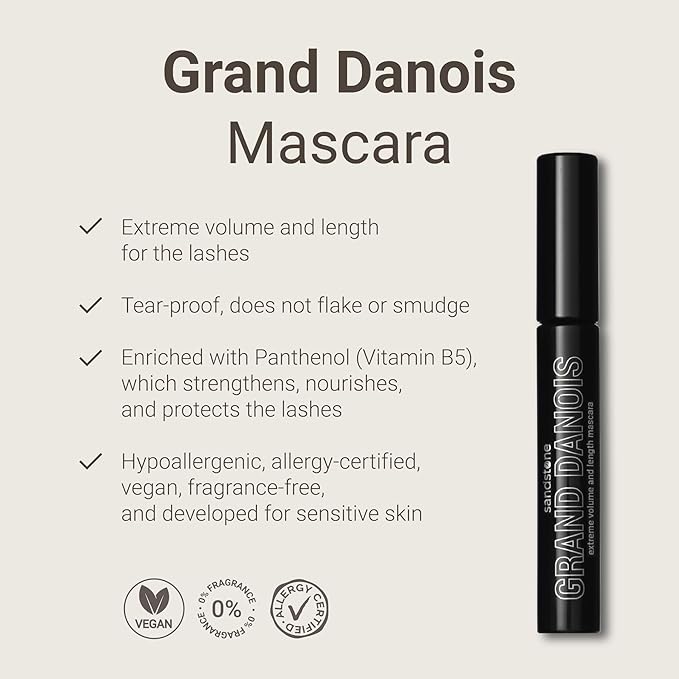 Hypoallergenic Mascara Sensitive Eyes - Smudge-Proof, Sweatproof, Lengthening - Maximum Volume and Length - Vegan and Non Toxic