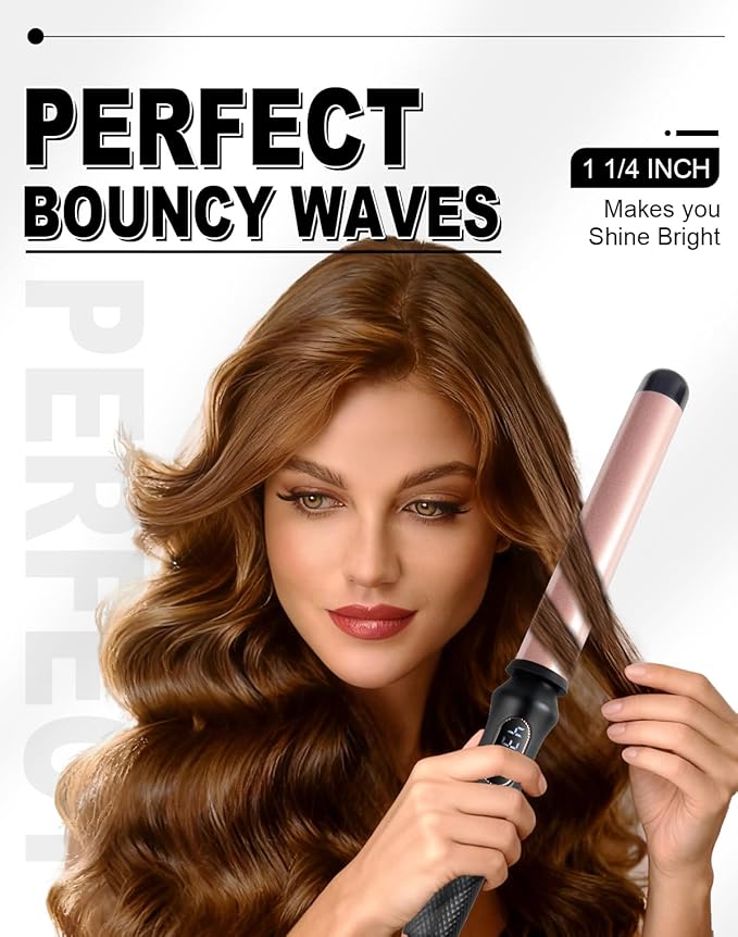 1 1/4 Inch Curling Wand,Ceramic Tourmaline Curling Iron Wand Professional for Beach Wave,Hair Curler Wand with No Clamp for Quick Styling,12 Adjustment Temperature,60 Minutes Auto Shut Off