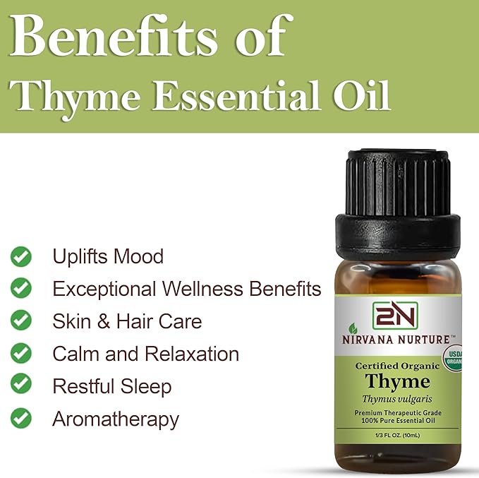 Thyme Essential Oil USDA Certified Organic, 100% Pure Natural Premium Grade, Undiluted