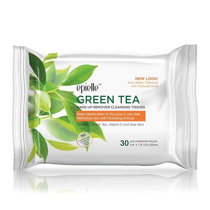 Epielle Makeup Remover Wipes, Remove Dirt, Oil, Waterproof Mascara, Gentle Daily Facial Cleanser Towelettes with Witch Hazel, Cica & Green Tea, Stocking Stuffers, 30 Count (Pack of 6)