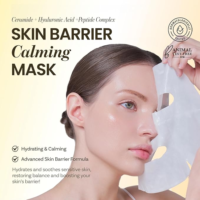 ONGREDIENTS Skin Barrier Calming Mask | Hydrating Daily Face Mask for Sensitive Skin | Ceramide, Hyaluronic Acid, Peptide Complex, Soothing, Calming | Vegan, Korean Skin Care 27ml / 0.91 fl. Oz. x6ea