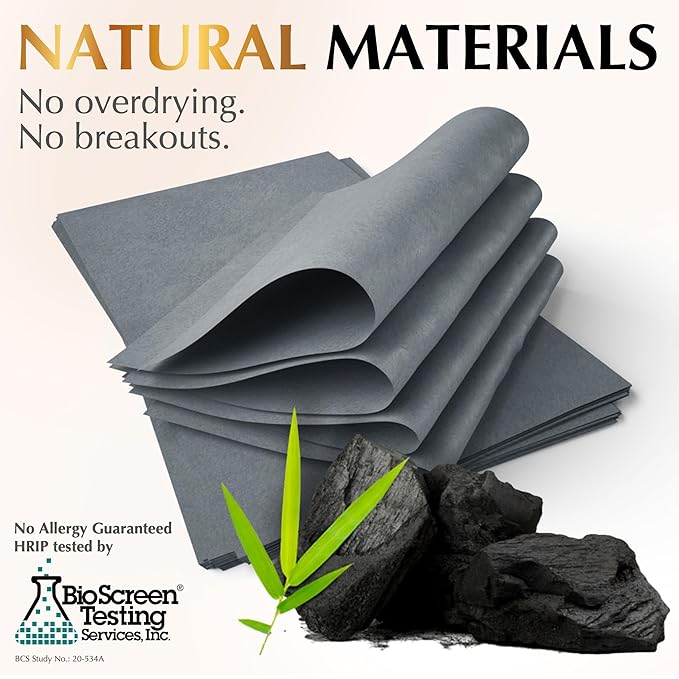 Natural Oil Blotting Sheets for Face with Bamboo Charcoal - 25% Larger - 6pk/600 Makeup Friendly Oil Absorbing Sheets for Face - Easy Dispensing Blotting Papers - Perfect for Keeping in Purse