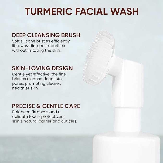 Live Healthy Turmeric Foaming Face Wash - Turmeric Face Wash with Brush, Deep Cleansing, Gentle, Facial Cleanser, Makeup Remover, Natural Formula for Acne, Blackhead & Oil Control, Hydrating -150ml