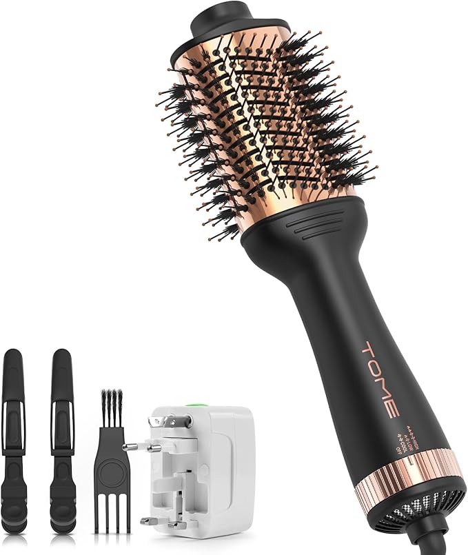 Tome Titanium Blow Dryer Brush, 3 Inch Dual Voltage Hair Dryer Brush in one, 2-in-1 Hot Air Brush for Salon, Faster Blowouts with Tons of Volume and Less Frizz