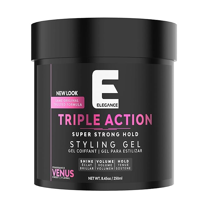 E Elegance Venus Fragrance Triple Action Hair Gel for Men And Women - Super Strong Hold, Extreme Volume, And Long Lasting Shine - Flake Free And Refreshing Fragrance - All Hair Types, 8.45 oz