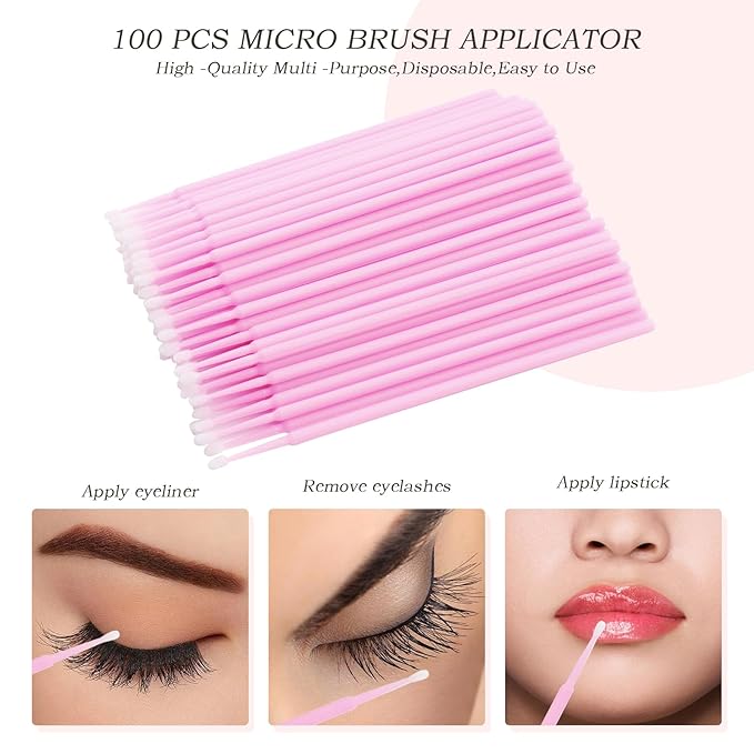 myaokue-up 200Pcs Cosmetic Brushes Kit, Disposable Nylon Lash Spoolies, Micro Swab Brushes, Mascara Wands, Lip Gloss Applicators, Blue/Pink, Cosmetic Tools