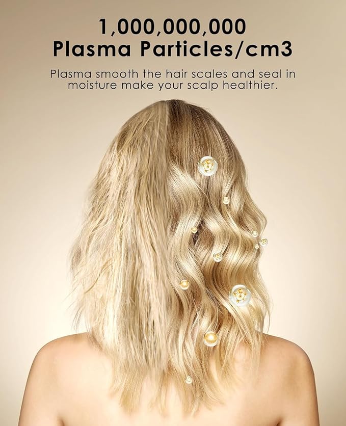 Foldable Hair Dryer for Travel - Global Voltage with Auto-Sensing, 1B Plasma Particles, 200times/s Temp Control, Portable Blow Dryer with Single-Sided Comb, Gray