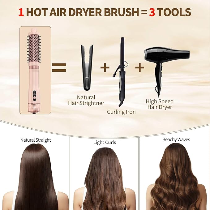 High Speed Thermal Blow Dryer Curling Brush, 110000RPM Hot Air Hair Dryer Volume, 1.57’ Beachy Waver Blowout Brush Hair Styler with Less Frizz, Reduced Heat Damage, More Shine