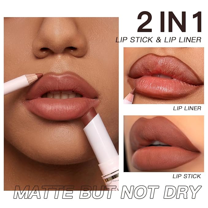 USHAS Lipstick and Lip Liner Combo Set 2 in 1 Waterproof Matte Lipstick pen for Women Lip liner Set Long Lasting with Makeup Set (Y14, Pack of 1)