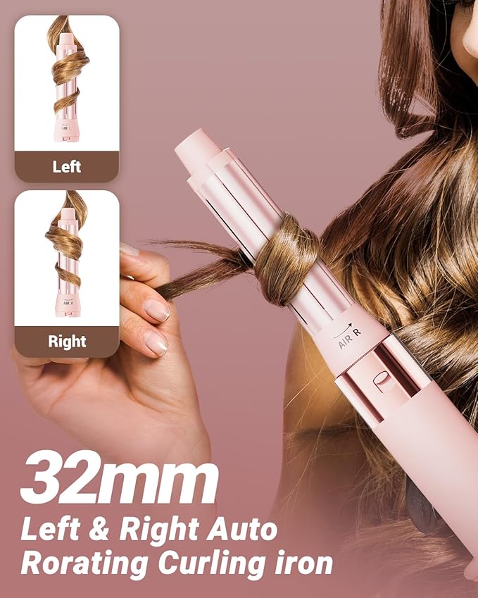 Hair Dryer Brush 6 in 1 Professional Hot Air Styler, 110,000 RPM High-Speed Negative Ionic Hair Dryer, Auto Wrap Curler Frizz-Free Airwrap for Curling Volumizing Straightening Styling Pink