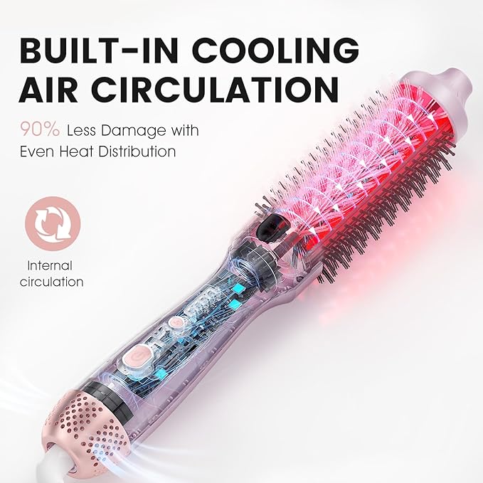Thermal Brush for Less Damage, 1.5 Inch Heated Round Brush for Blowout Look, Heated Curling Styler with 800M Negative Ions & Ceramic for Volumizing, Easy to Use, Dual Voltage (Youthful Pink)