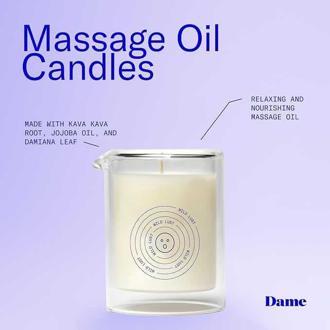 Dame Products Massage Oil Candle - Plant-Based with Kava Kava - Moisturizing and Relaxing - Wild Lust Scent