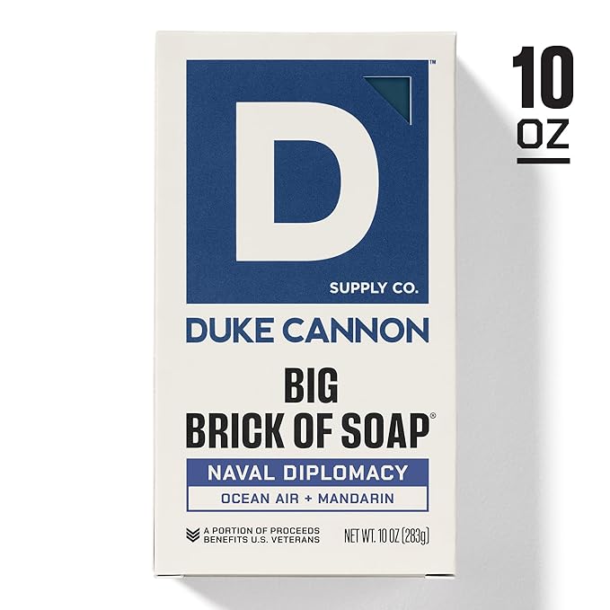 Duke Cannon Naval Diplomacy Big Brick of Soap - Ocean Air and Mandarin Scent - 10oz Bar Soap for Men Long -Lasting - Triple-Milled - Moisturizing with Natural Oils - Supports U.S. Veterans