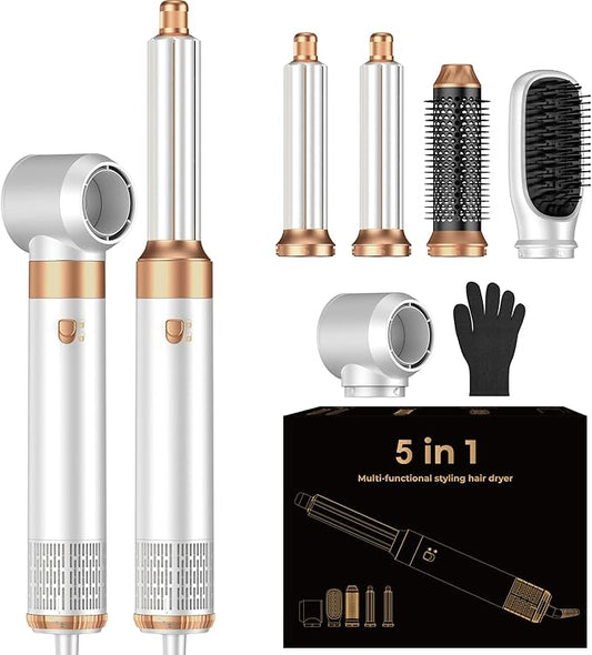 5 in 1 Blow Dryer Brush Set,Hot Air Styler Negative Ion Air Curling Wrap Air Curler, Round Brush Blow Dryer Curling Iron Hair Styling Tools Gift for Dry,Volumize, Straight,Curl,100-120V