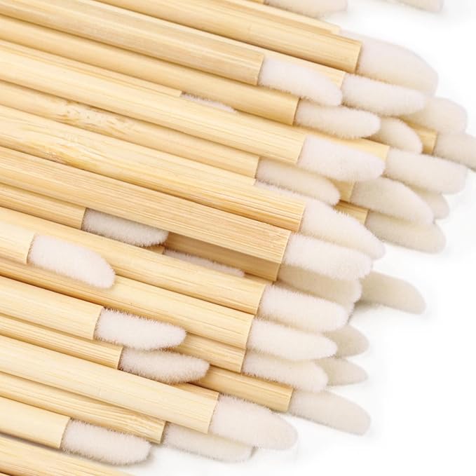 200pcs Disposable Bamboo Handle Lip Brushes Lipstick Lip Gloss Wands Applicator Makeup Tool