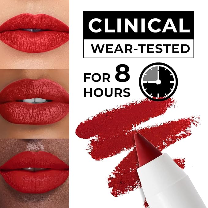 Matte Gel Lip Pencil – Waterproof, Long Lasting, High Pigment & Sharpenable – Creamy Texture for Smooth Finish – Dark Red, Vegan - Vegan, Ruby red - N.411