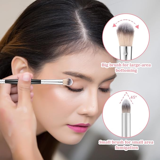 2pcs Eyeshadow Brush Eye Makeup Brush Smudge Brushes 2 in 1 Eyeshadow Double Ended Brushes Blending Small Soft Firm Pointed Foundation Applicator for Concealer Eyebrows Eyeliner