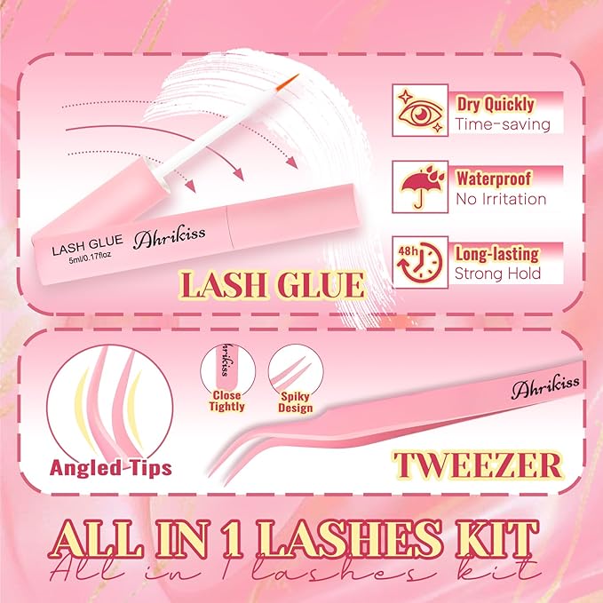 Ahrikiss Lashes Fluffy False Eyelashes Cat Eye Lashes 8 Pairs Faux Mink Lashes Full Strip Lashes Kit with Lash Glue and Lash Tweezers Soft Fake Lashes Lightweight Eyelashes (Fancy)