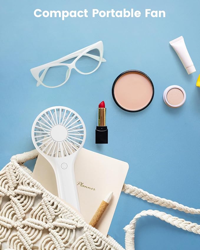 Portable Mini Fan - Powerful Personal Handheld Fan with 3 Speeds, Cute and Small, USB Rechargeable for Travel/Lash/Makeup/Outdoor/Home, White