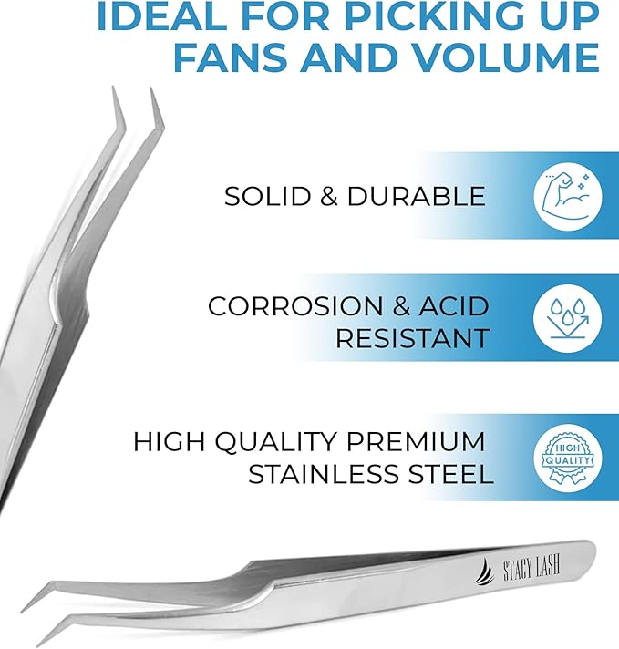 Stacy Lash STL-13 Curved Eyelash Extension Tweezers/Precision Tool for False Lashes Application/Supplies for Classic Extensions & Premade Fans/Tool Applicator for Volume Eyelashes/Beauty Accessories