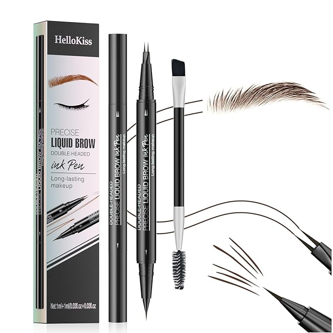 2 Prong Tip Microblading Eyebrow Pen With Brush- 2-in-1 Waterproof Eyebrow Pencil, Long-Lasting Natural Hair-Like Brows, Smudge-Proof & Easy to Use(With Brush 03#Dark Brown)