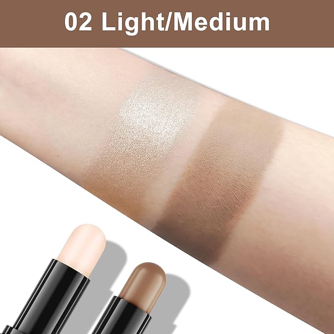 FV 2-IN-1 Contour and Highlighter Stick, Long Lasting and Blendable, Natural Finish, Face Shaping Makeup for Women (02 Light/Medium, 9.5g)