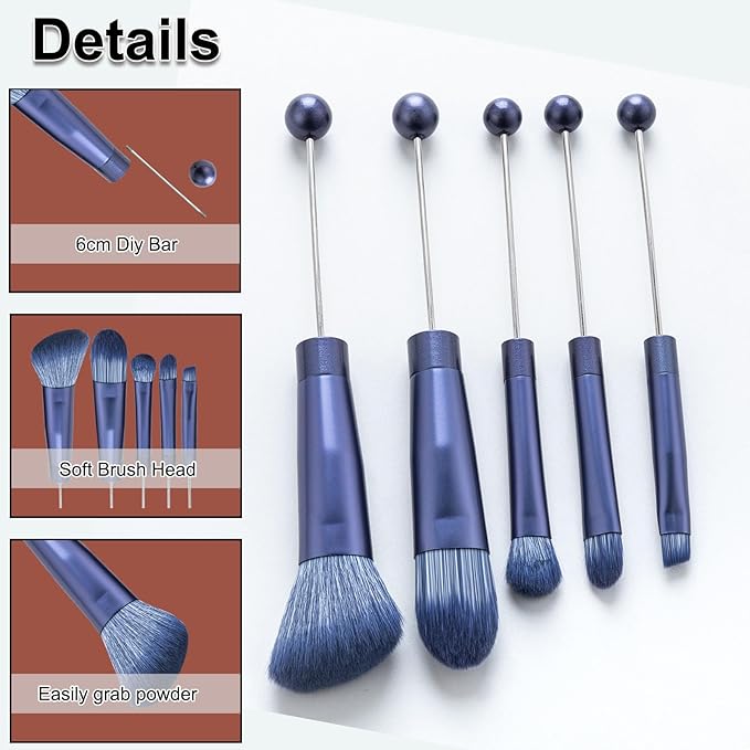 10Pieces Beadable Makeup Brushes Solid Color Diy Makeup Comestic Brushes Beaded Brushes Kit for DIY Beaded Eyeshadow Brush (Beadable Makeup Brushes-10pieces=2Sets)