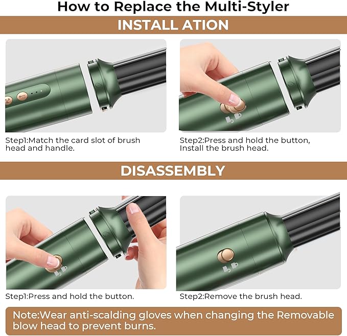 7 in ONE Hair Dryer Brush, Powerful Blow Dryer Brush with Auto- Wrap Curler, Detachable Fast Drying,Volumizing, Curling, Straightening, Ionic Hair Dryer with Diffuser, Hair Styling Tools 100-120V