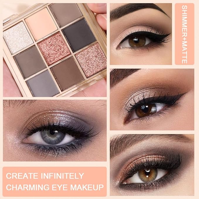 Matte Sparkling Eye Shadow Palette,Neutral Nude Smoky Glitter Powder Eyeshadow for Older Women,High-Pigment Eye Makeup, Naturing-Looking Travel Size Makeup Pallete (Matte Glitter-Cool Brown Gray)