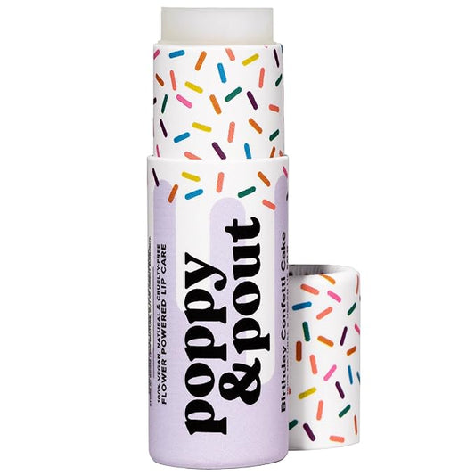 Poppy & Pout Birthday Cake Jumbo Lip Balm | All Natural Lip Balms & Moisturizers | Hydrates with Beeswax, Vitamin E, Organic Coconut Oil | Cruelty-Free | Lip Balm in Recyclable Cardboard Tube (Purple)
