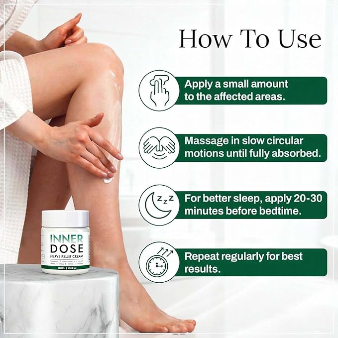 INNER DOSE Nerve Relief Cream, Neuropathy Lotion with Arnica, Magnesium Moisturizing Body Cream, Natural Soothing For Joint,Daily Nourishment for forKnee, Hands, Feet & Legs(1pc)