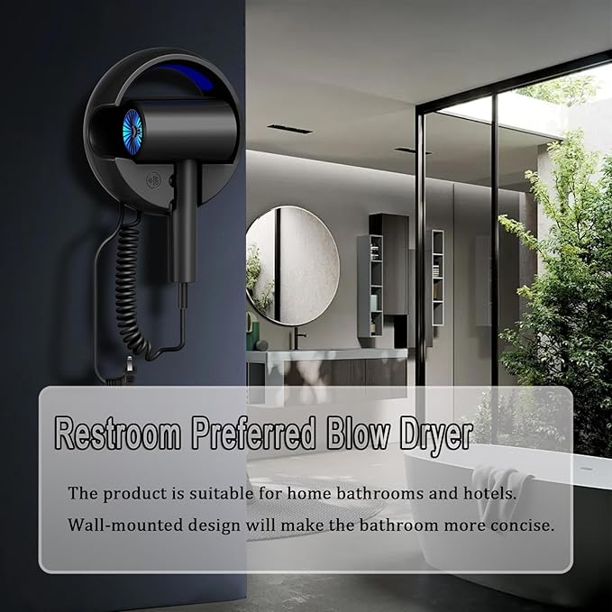 110V Hotel Wall Mounted Hair Dryer for Bathroom（with Night Light） Professional Styling HairDryer for Salon【Blue Light Negative Ions】 Fast Drying Restroom Blow Dryer，Matte Texture - Emerald Green