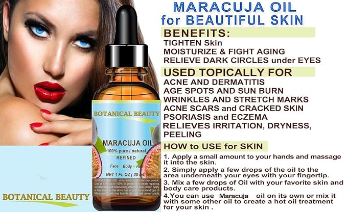 Botanical Beauty MARACUJA OIL 100% Pure Natural Cold Pressed Undiluted for Face, Skin, Hair, Body, Lip, Nails 4 Fl Oz - 120 ml Rich in Vitamin C